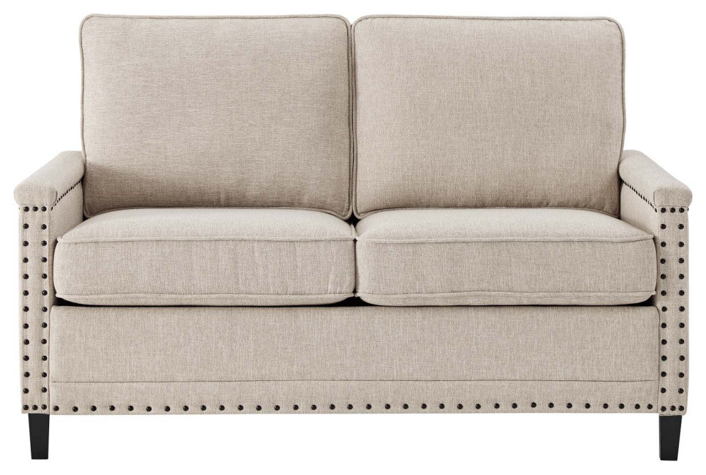Loveseat Sofa, Fabric, Beige, Modern, Living Lounge Room Hotel Lobby Hospitality