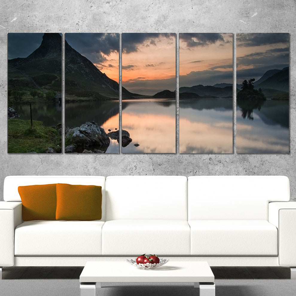Stunning Sunrise over Lake Panorama, Landscape Canvas Print, 60"x28", 5 Panels