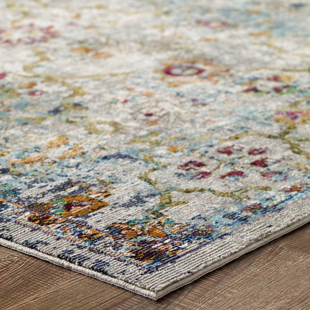 Success Manuka Distressed Vintage Floral Lattice 8x10 Area Rug, Multicolored