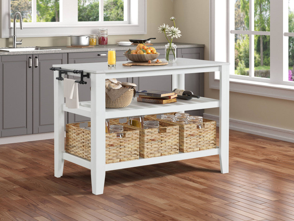 Sezye Kitchen Island, Marble Top and White Finish