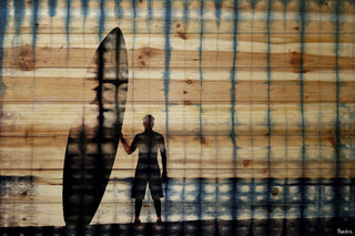 "Surf at Dusk" Print on Natural Pine Wood, 60"x40"