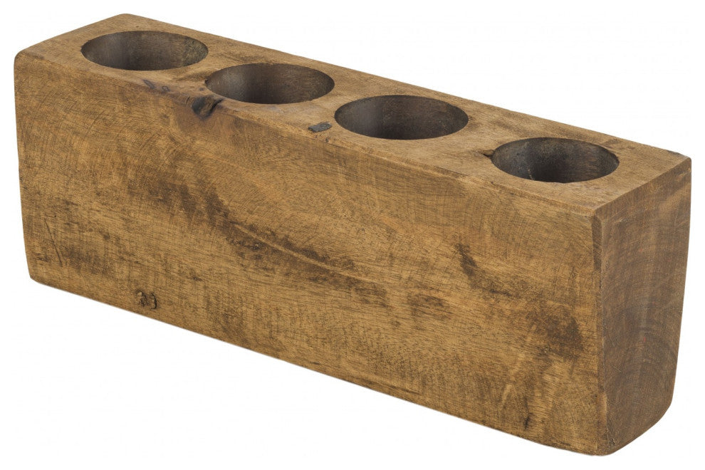 Distressed Maple Stain 4 Hole Sugar Mold Candle Holder
