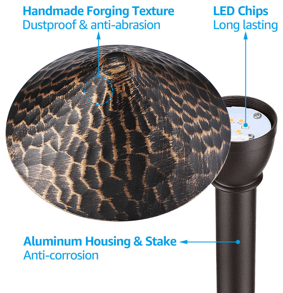 4 Pack 12V LED 3W LED Landscape Lights, Rustic Style, 3000K