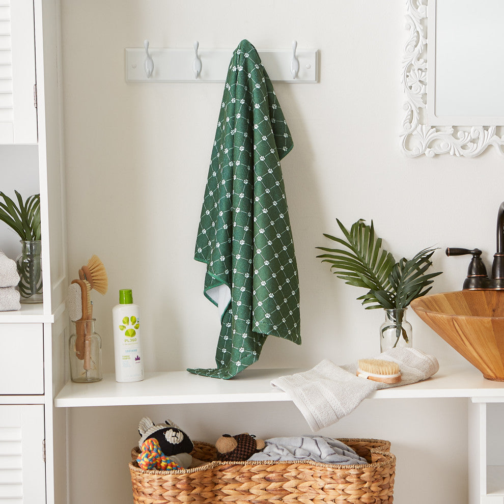 Hunter Green Printed Trellis Paw Pet Towel