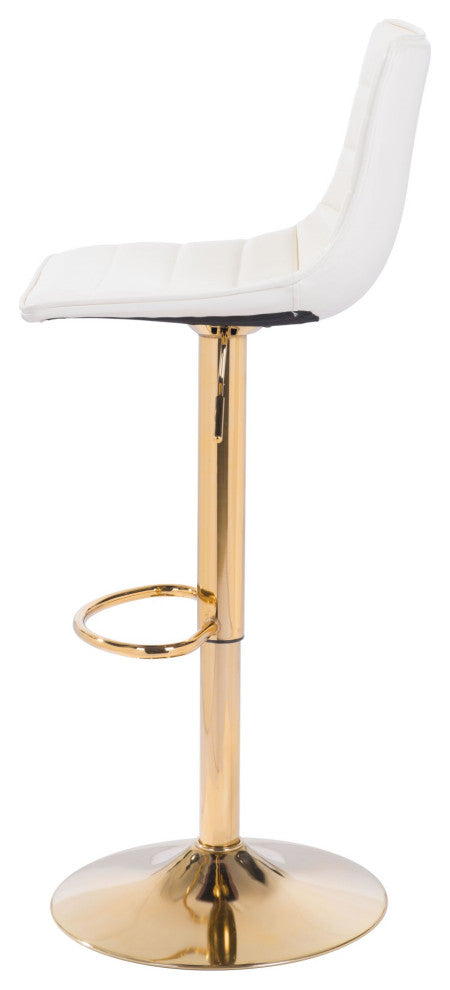 Bar Stool Chair Barstool, Steel Metal, Fabric, White, Gold, Kitchen Cafe Bistro