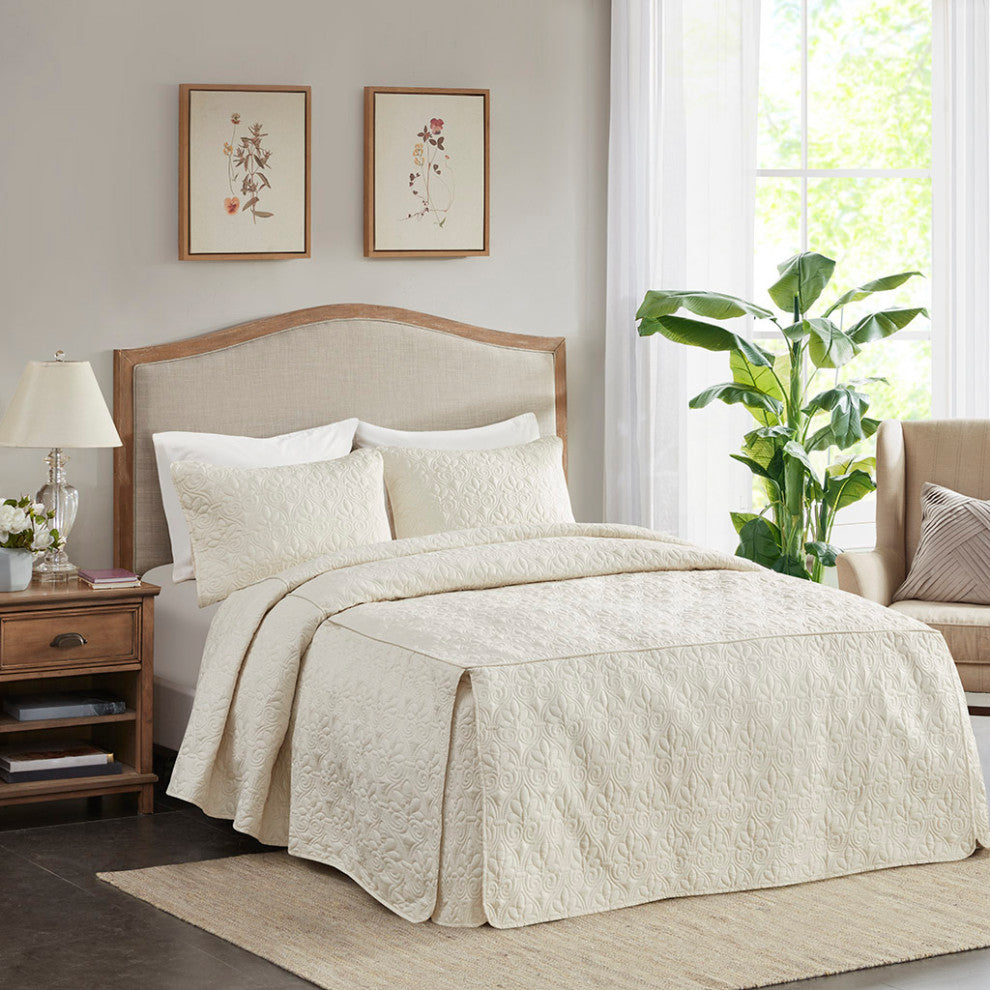 Madison Park Quebec 3 Piece Fitted Bedspread Set, Cream