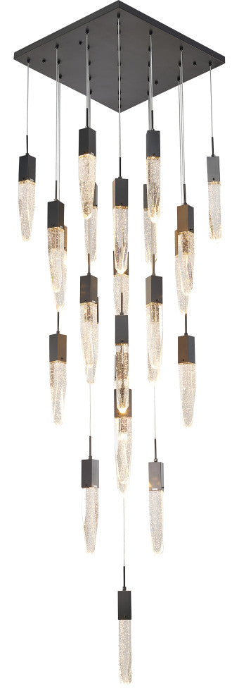 Black Multi-Tiered Linear Chandelier with Crystal Accents, Matte Black