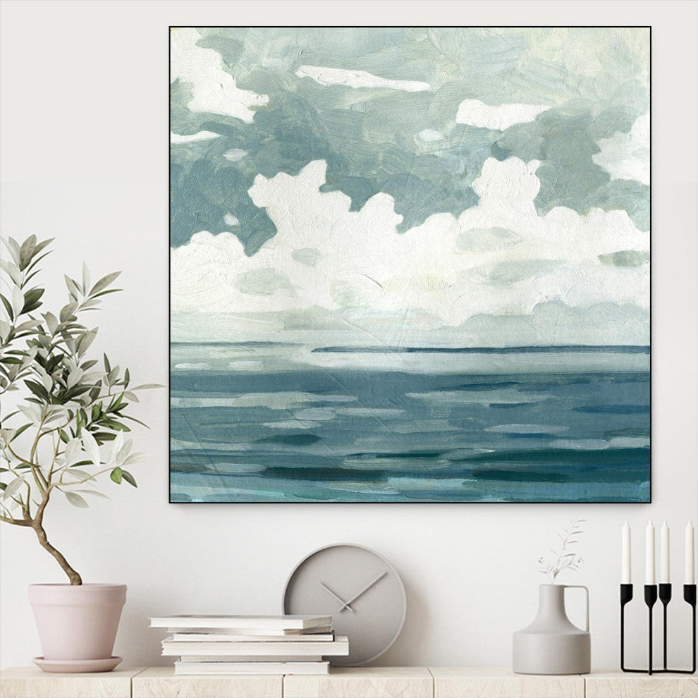 "Textured Blue Seascape II" Framed Canvas by Giant Art 30"x30"