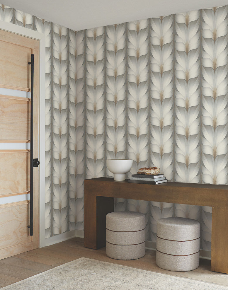 Charcoal Lotus Light Stripe Wallpaper