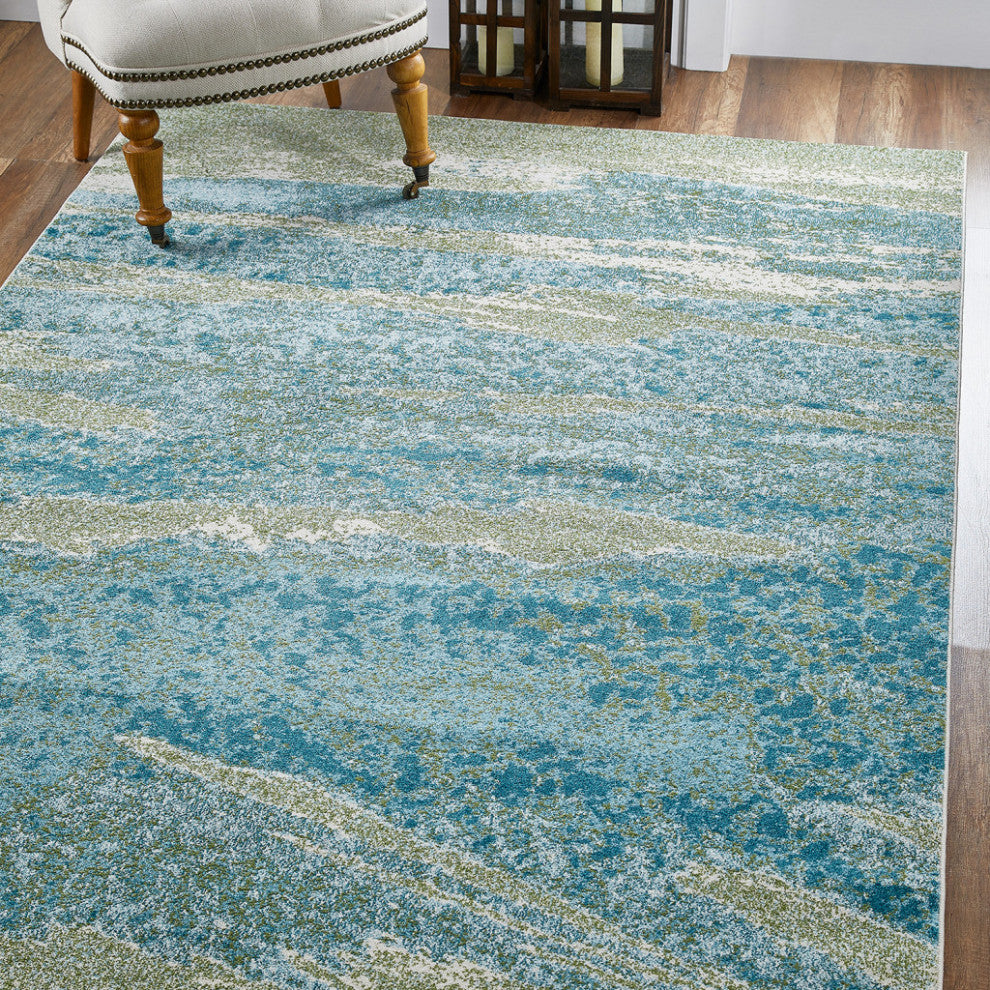 5"x8" Blue Sage Impressionistic Ocean Area Rug