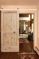 Unfinished Interior Knotty Alder 2 Panel V-Groove Barn Door, Stainless