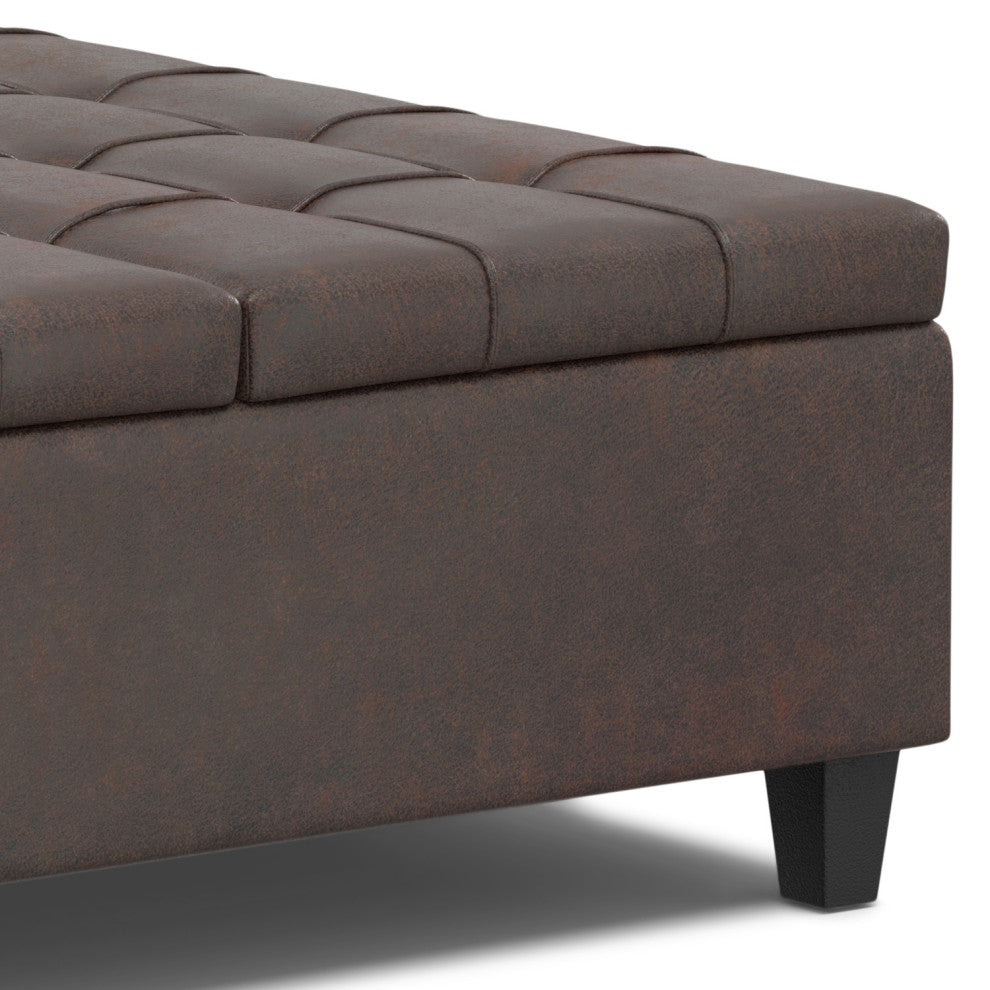 Harrison Large Square Coffee Table Storage Ottoman, Distressed Brown