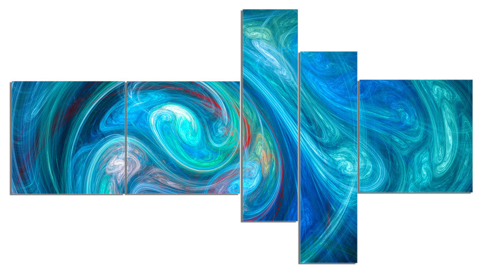 Dark Blue Fractal Abstract Texture, Abstract Canvas Wall Art, 60"x32", 5 panels