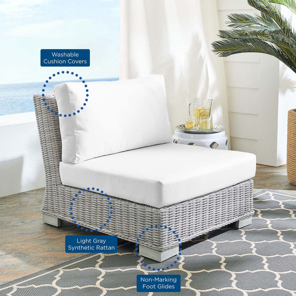 Lounge Chair, Sunbrella, Rattan, Wicker, Gray White, Modern, Outdoor Patio