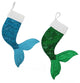 Mermaid Tails Blue and Green Sequins Christmas Holiday Shaped Stockings Set of