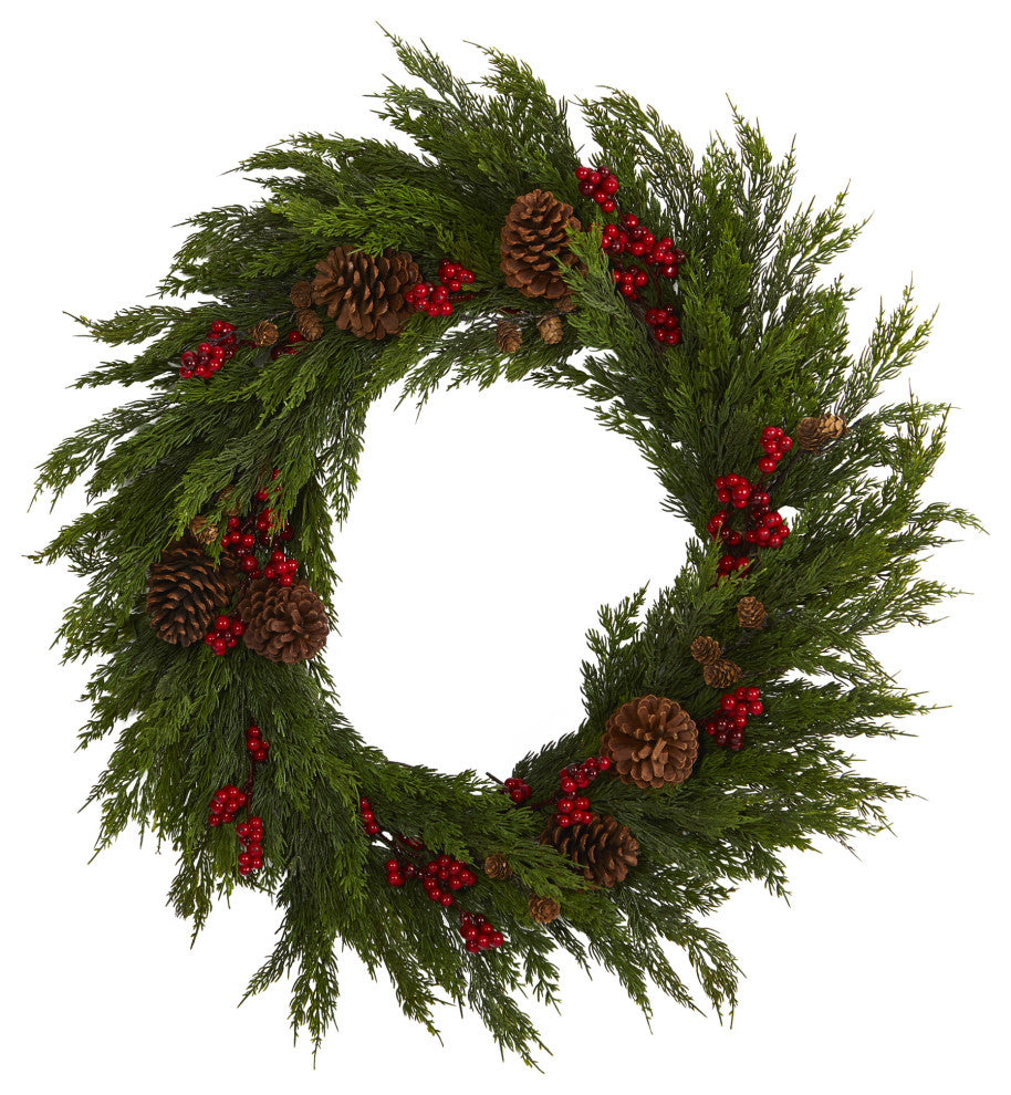 32" Cypress With Berries and Pine Cones Artificial Wreath