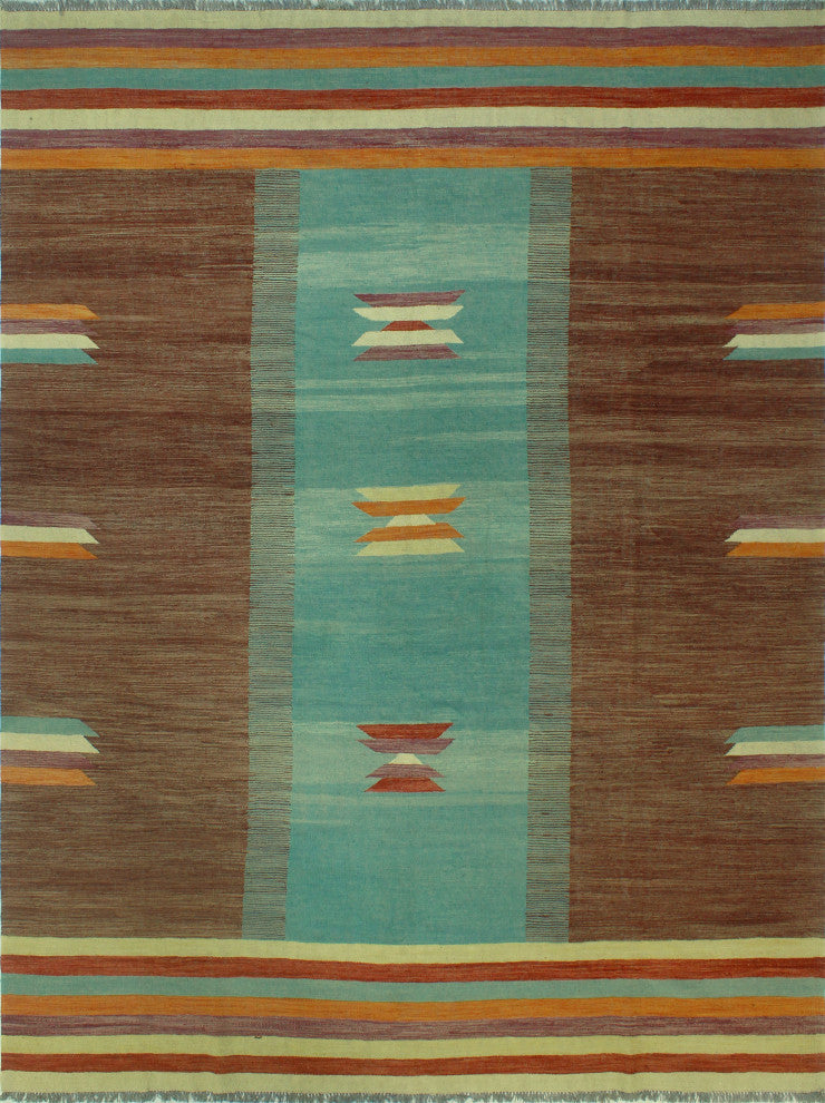 Winchester Flatweave Loren Blue/Brown Rug, 9'2 x 11'10