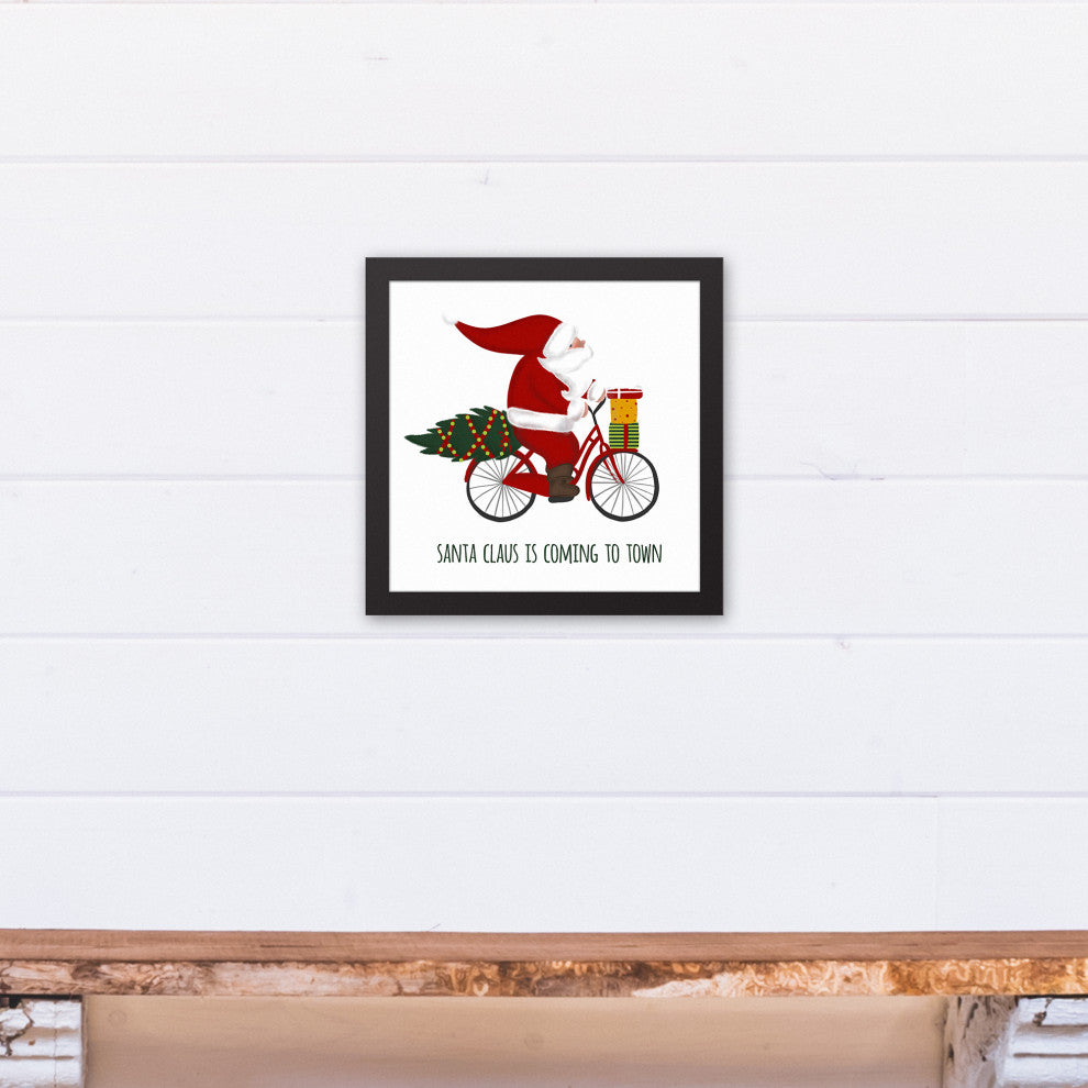 Santa's Bike 12x12 Black Framed Canvas