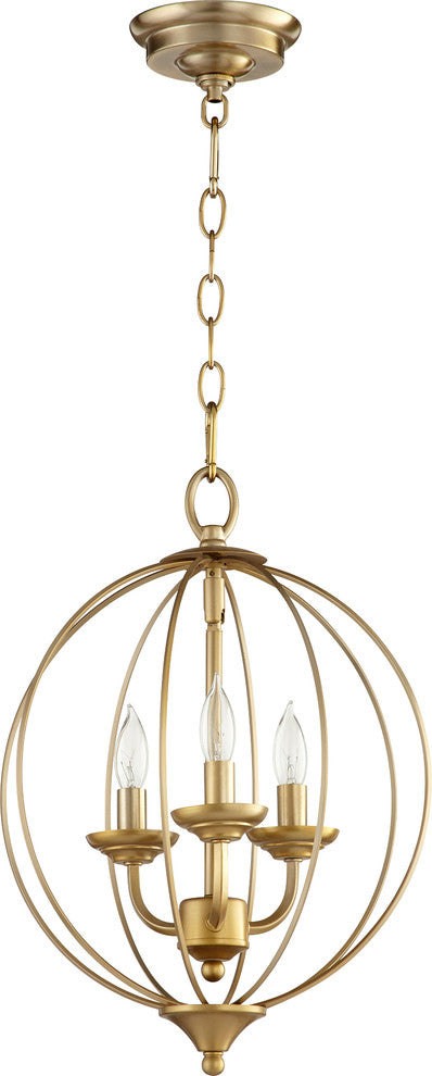 Fall Flora 3-Light Sphere Chandelier, Aged Brass