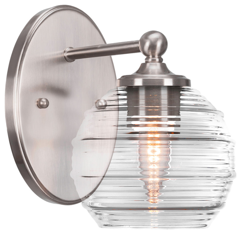 Capri 1-Light Wall Sconce, Brushed Nickel/Clear Ribbed