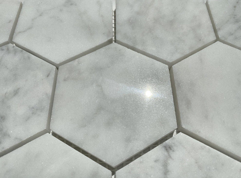 Carrara White Venato Marble 3" Hexagon Mosaic Wall Floor Tile Polished, 1 sheet