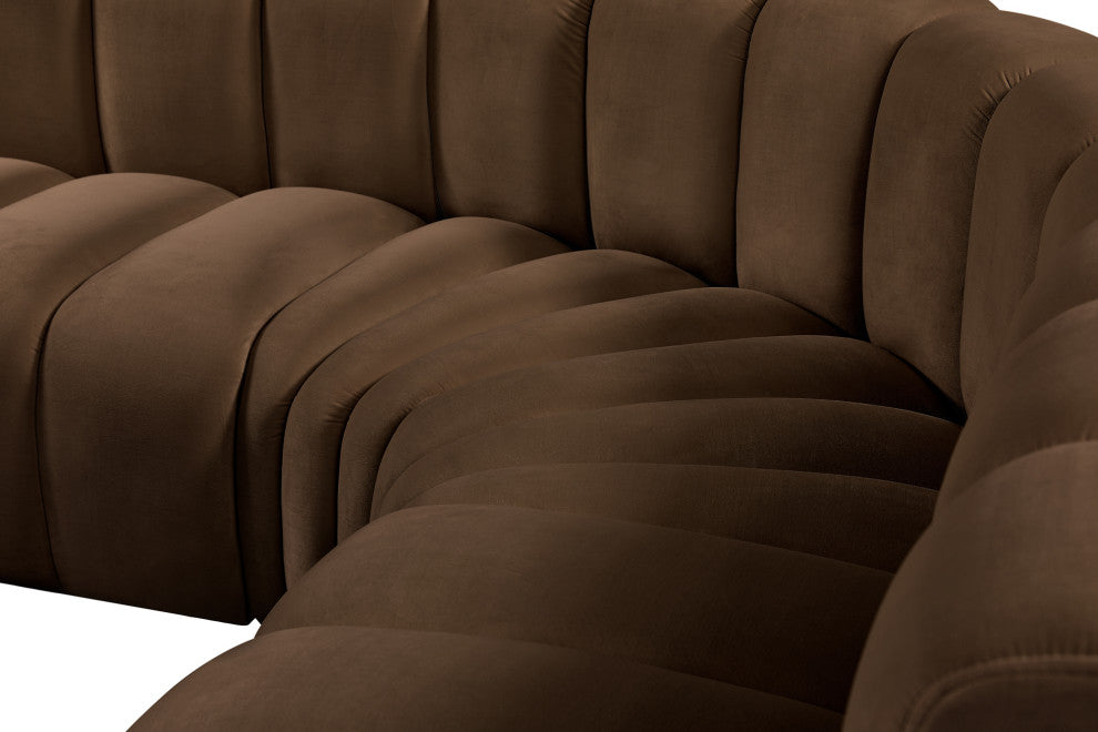 Arc Velvet Upholstered 8-Pc. Inward Curved Modular Sectional, Brown