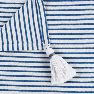 Ivory Striped Throw Blanket with Tassels, Blue/Ivory