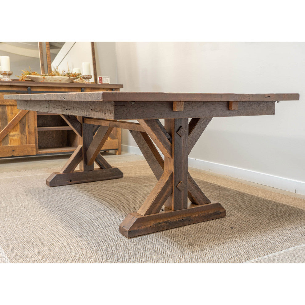 Calloway Expandable Farmhouse Dining Table, Reclaimed Barnwood, 48"x84"