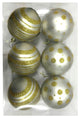 6-Pack White Ball Ornament With Gold Dot And Line Design