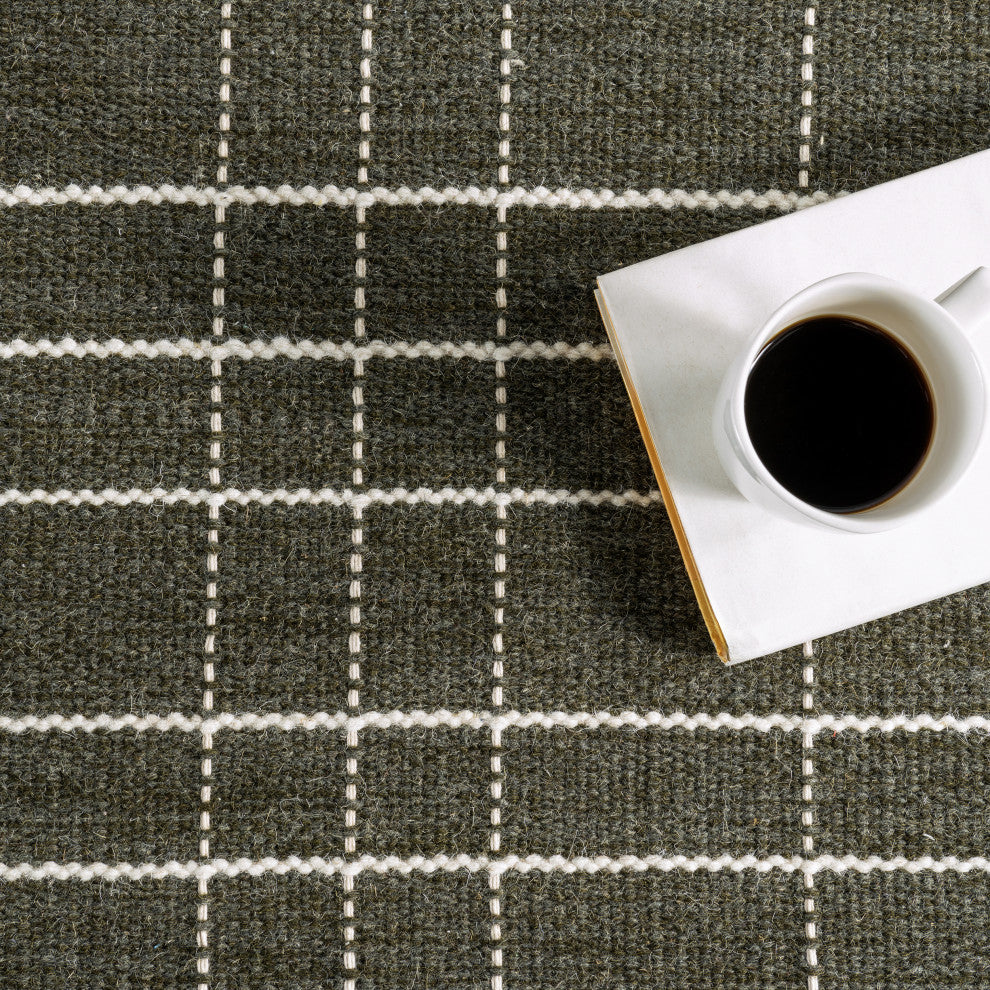 Charlie Plaid Wool Area Rug, Green 9'x12'