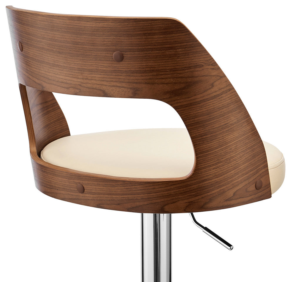 Cream Upholstered Chrome Base Adjustable Swivel Bar Stool