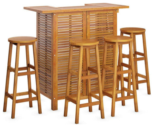 vidaXL Patio Bar Set 5 Piece Dining Table Set Bar Table Solid Wood Acacia