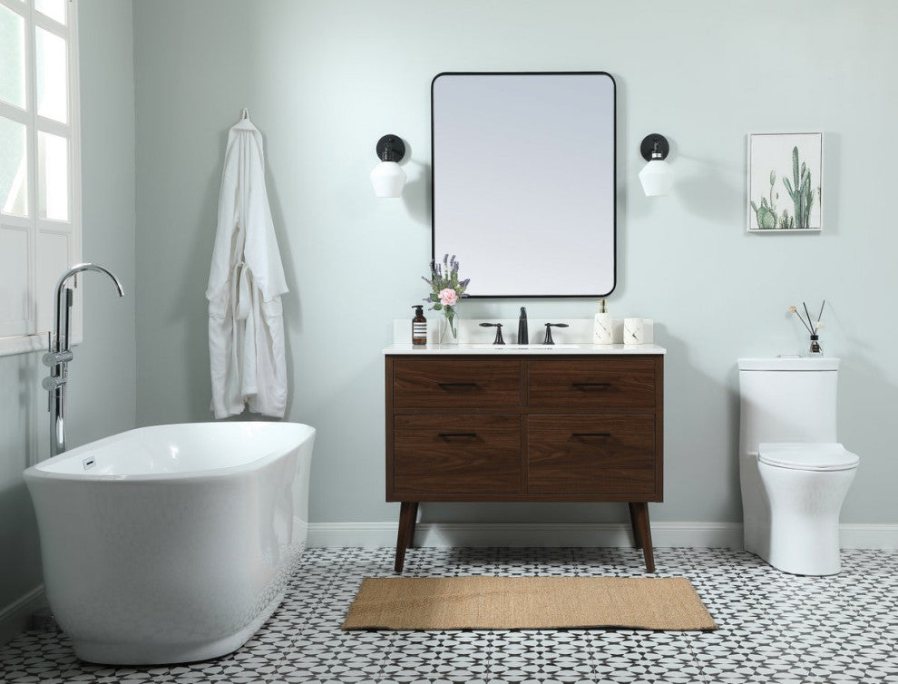 Bella 42" Midcentury Modern Walnut-Light Bathroom Vanity
