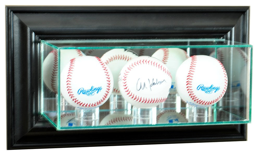 Wall Mounted Triple Baseball Display Case, Black