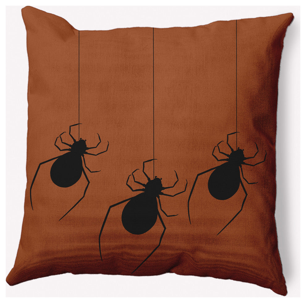 18" x 18" Hanging Spiders Indoor/Outdoor Polyester Throw Pillow, Sienna