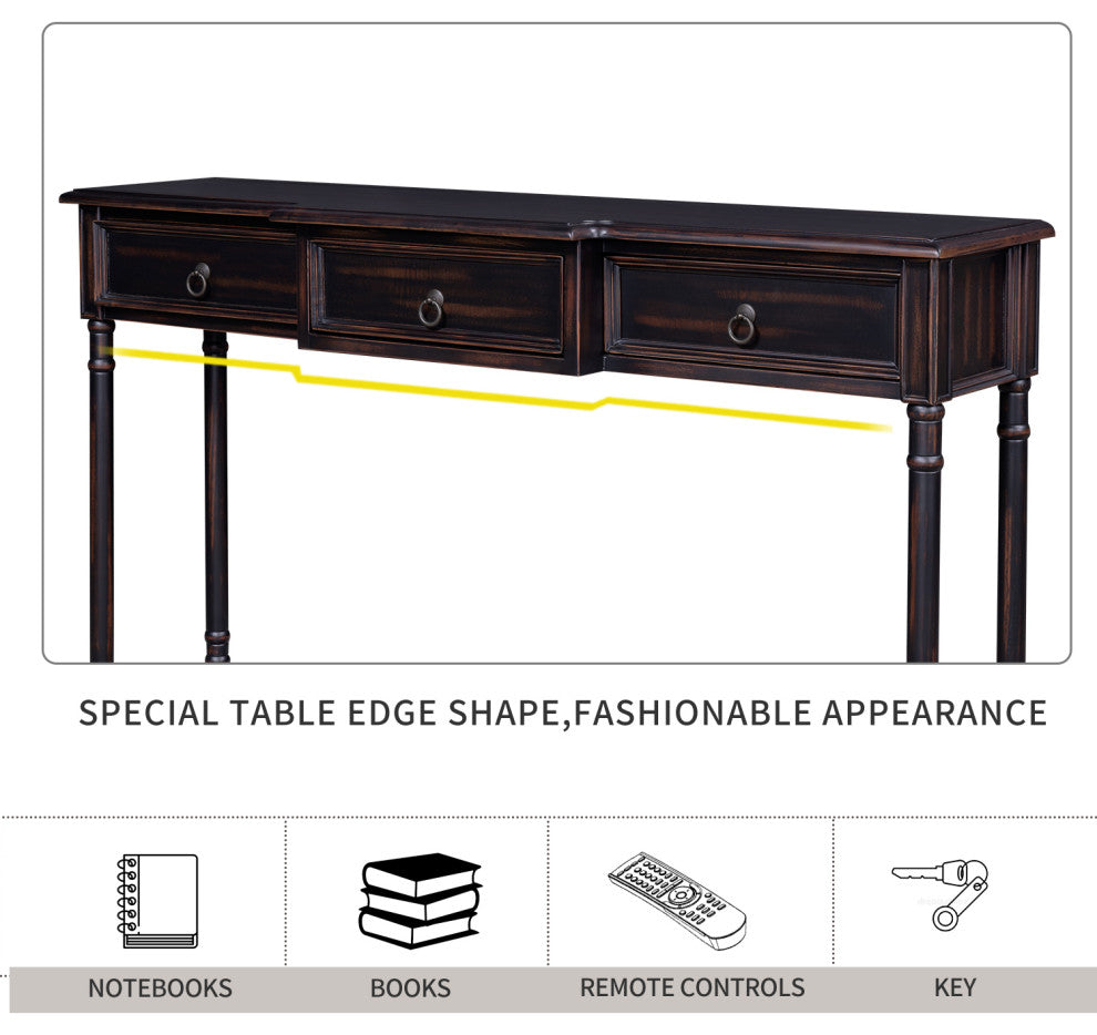 TATEUS 51inch Rustic Chic Console Table With Drawers for Living Room, Espresso
