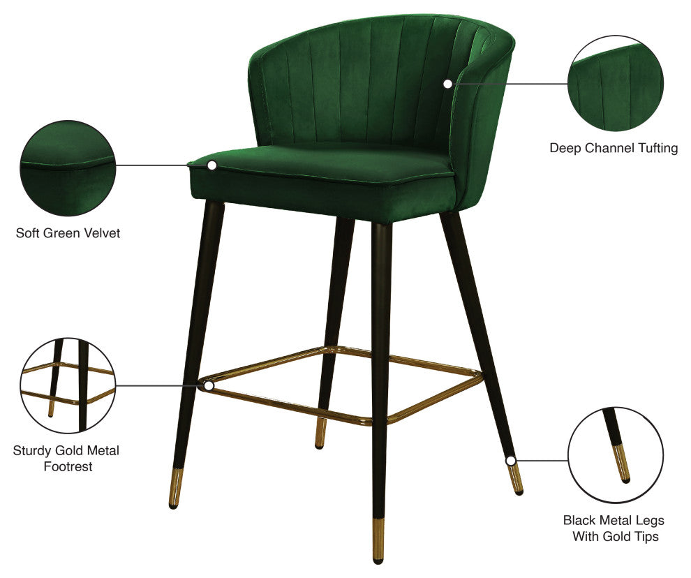 Cassie Velvet Upholstered Stool, Set of 2, Green