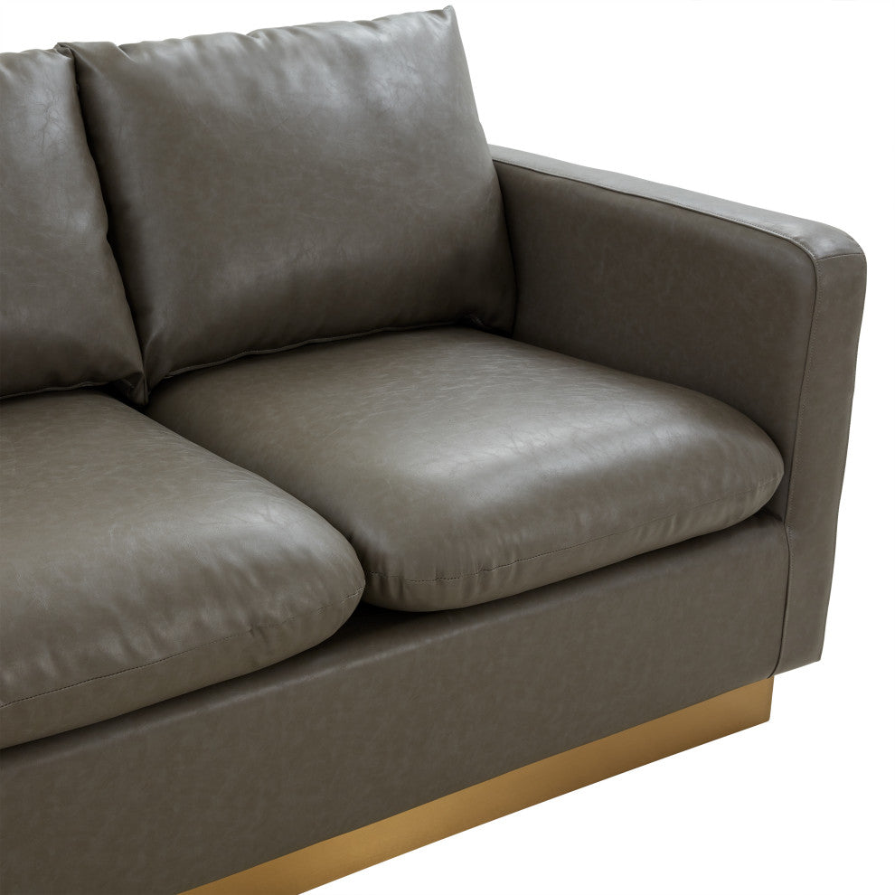 LeisureMod Nervo Modern Leather Sofa With Gold Base, Gray