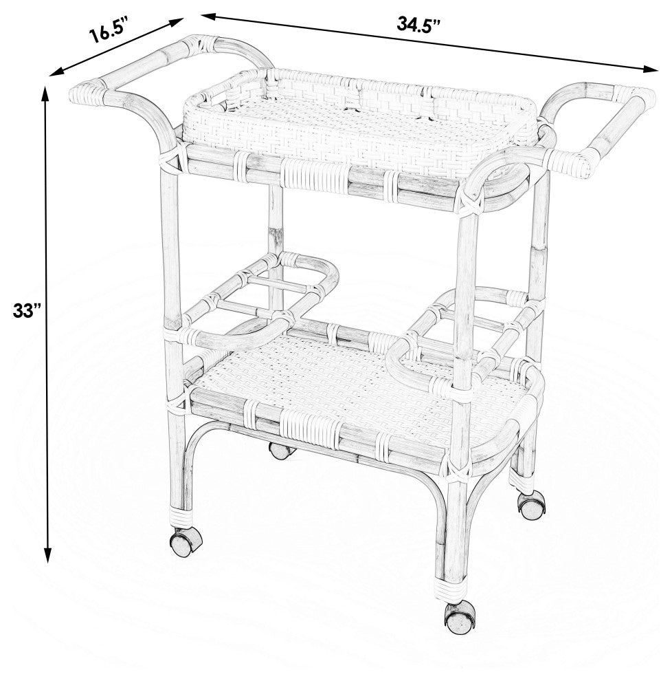 Butler Selena Gray and White Rattan Bar Cart