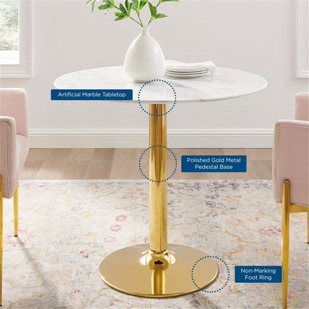Verne 35" Artificial Marble Dining Table Gold White