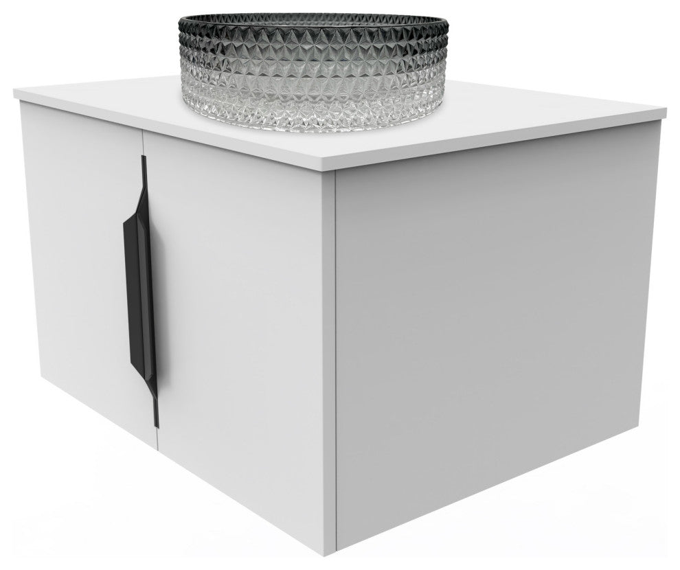 Wildsee Floating Vanity, Tempered Clear Glass Sink, Black Gradient, 24", White