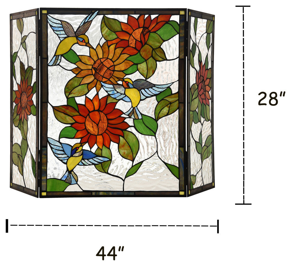CHLOE Lighting Sunflower Tiffany 3-Piece Folding Floral Fireplace Screen