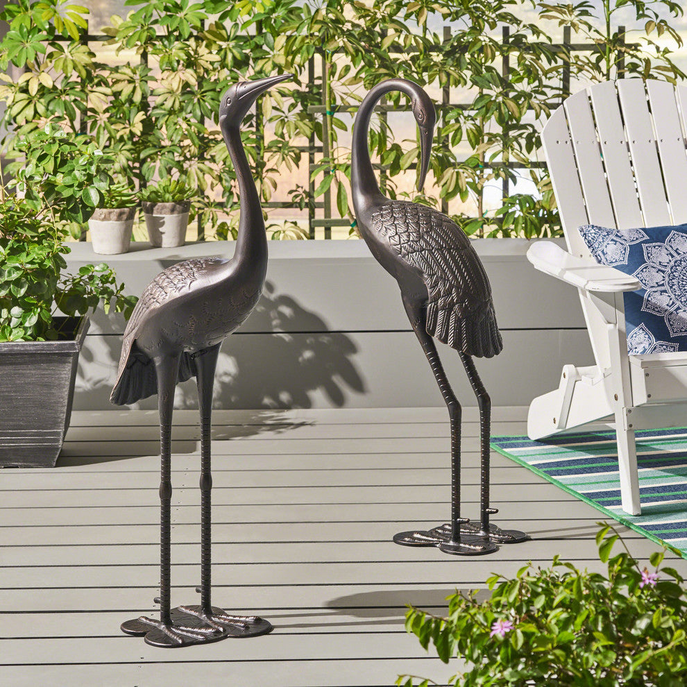 GDF Studio 2-Piece Scarlet Outdoor 43" and 39" Aluminum Cranes, Dark Bronze