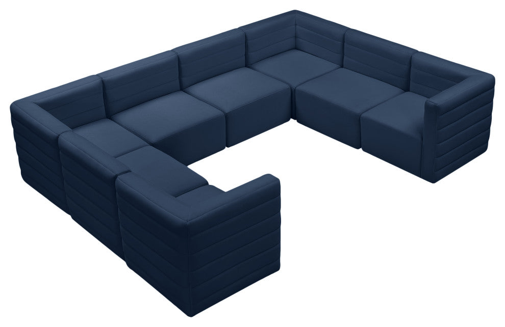 Quincy Velvet Upholstered 8-Piece U-Shaped Modular Sectional, Navy