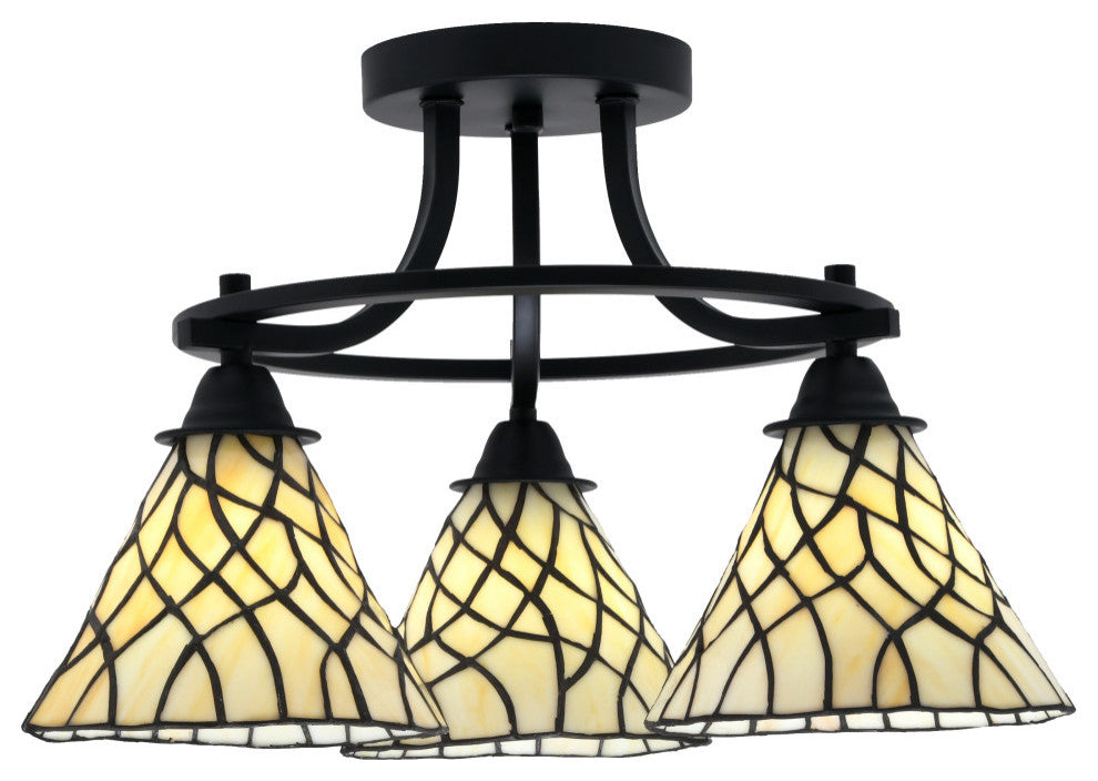 Paramount 3-Light Semi-Flush Light, Matte Black, 7" Sandhill Art Glass