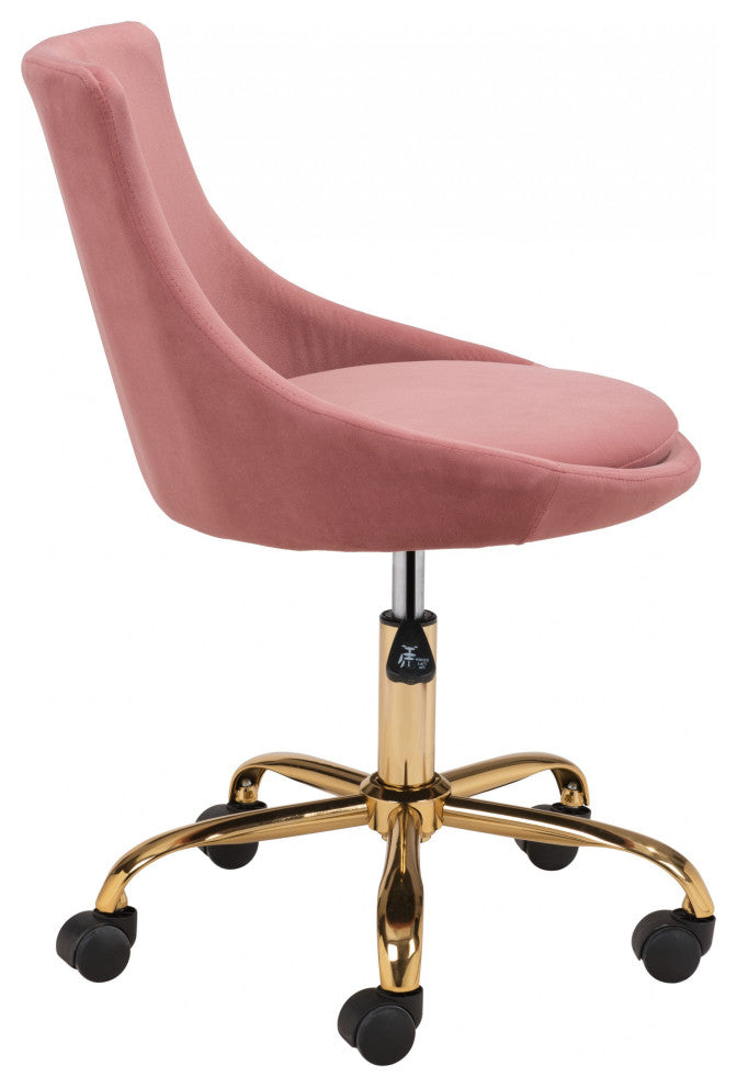 Glam Pink and Gold Round Armless Rolling Office Chair