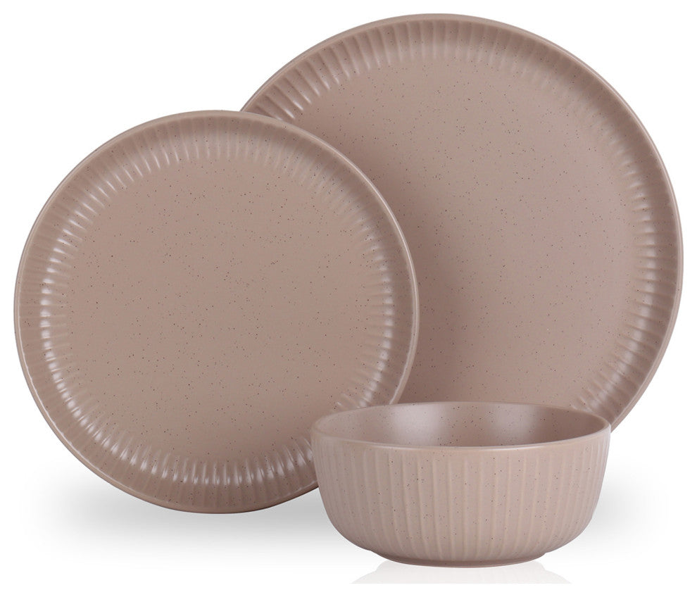Stone Lain Logan Stoneware 24 Piece Dinnerware Set, Beige