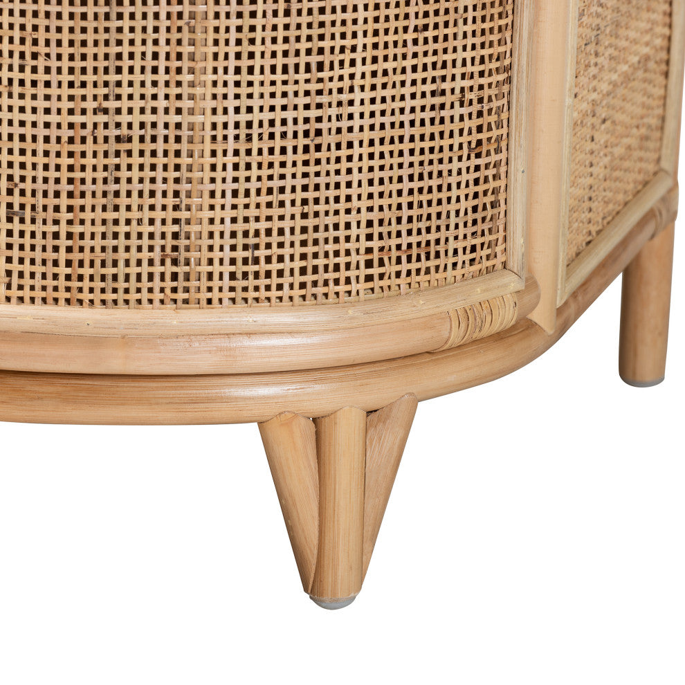 Oleta Modern Bohemian Natural Brown Rattan 2-Drawer Nightstand