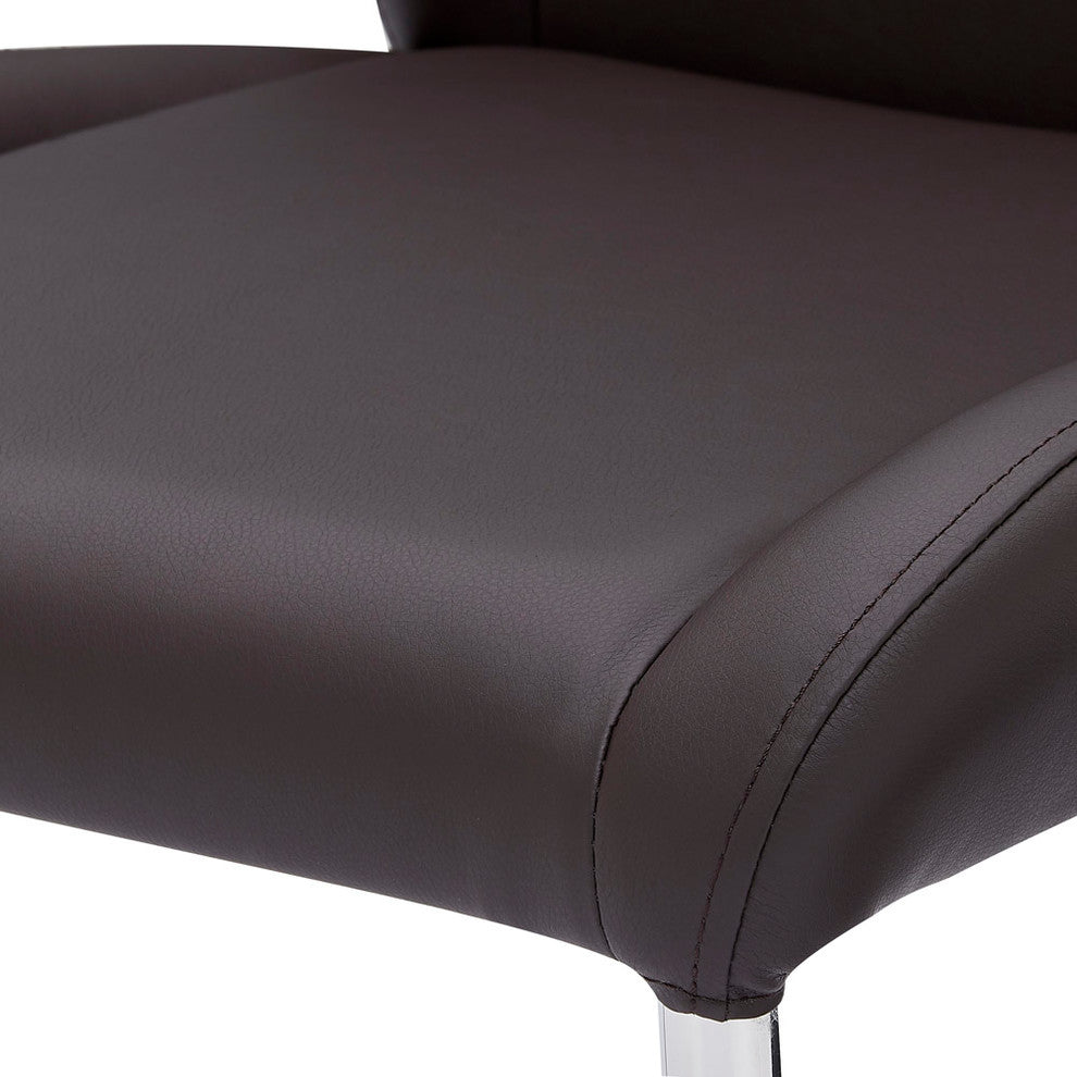 Dakota Dark Brown Leatherette Dining Chair with Polished Stainless Steel Legs