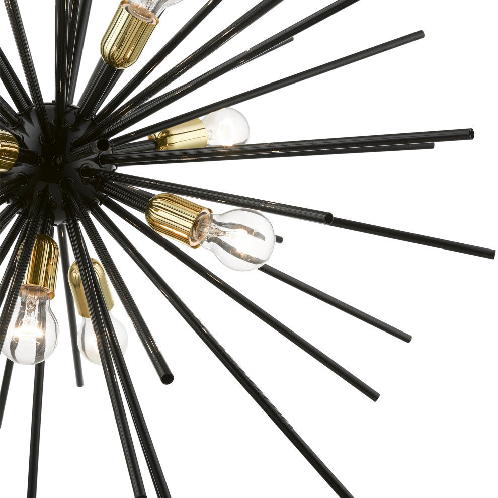 Tribeca 9 Light Shiny Black With Polished Brass Accents Foyer Pendant Chandelier